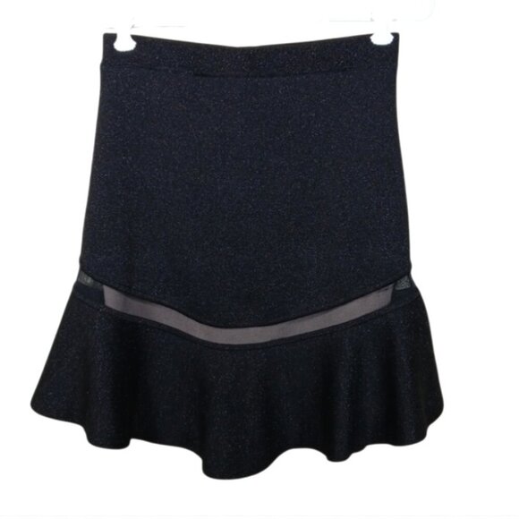 Alice + Olivia Black Metallic Mesh Ruffle mini Skirt size small - Picture 1 of 11